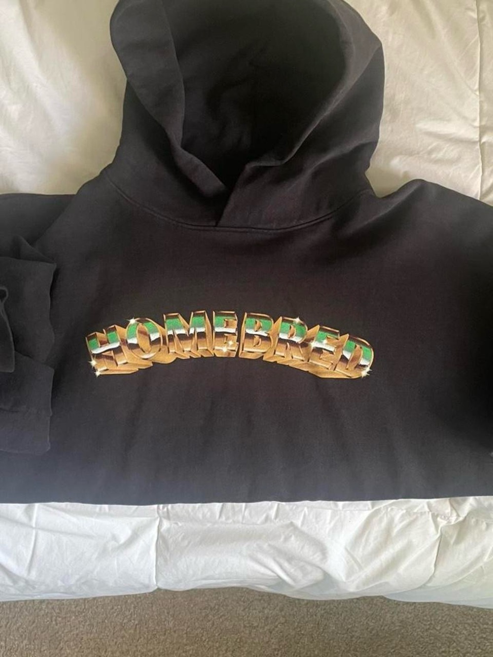 Black Graphic Hoodie with Gold & Green Logo - Men